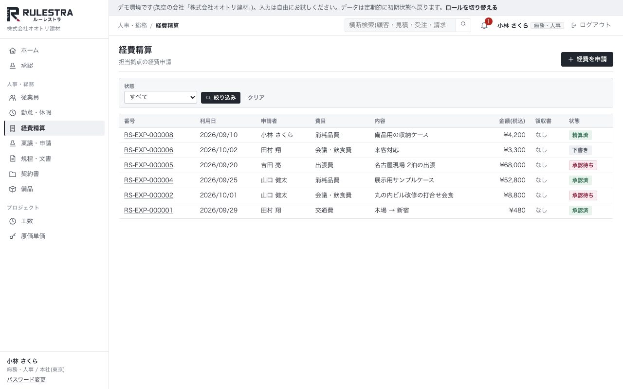 経費精算の一覧